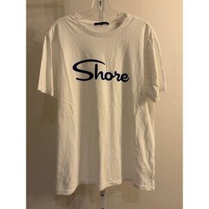 Shore T Shirt L White Blue Organic Cotton Lake River Ocean Surf Boutique USA